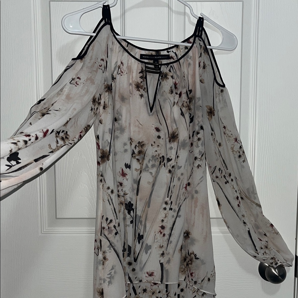 White House Black Market Floral Cold Shoulder Blouse